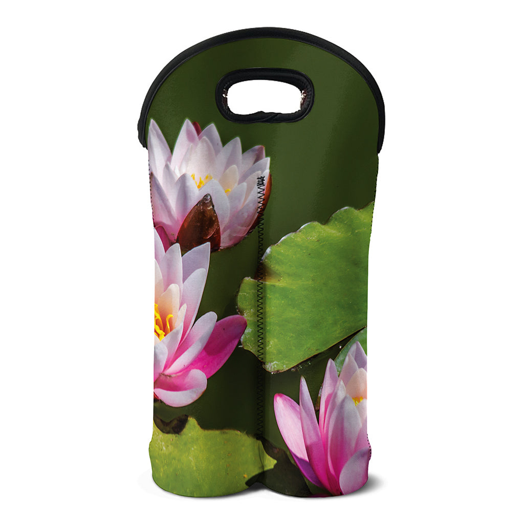 Pink Water Lilies Print Double Neoprene Wine Tote