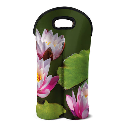 Pink Water Lilies Print Double Neoprene Wine Tote