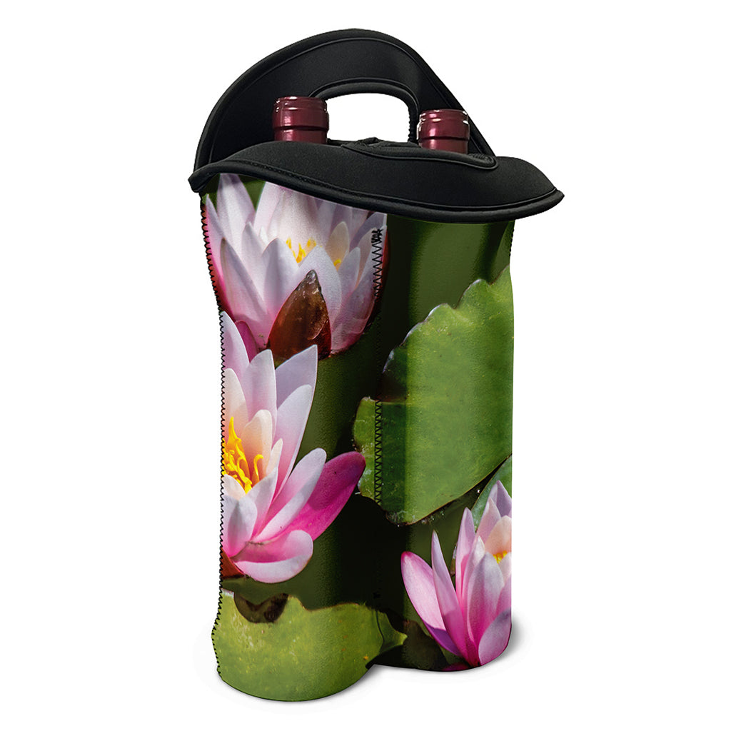 Pink Water Lilies Print Double Neoprene Wine Tote
