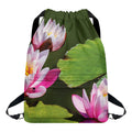 Pink Water Lilies Print Drawstring Backpack