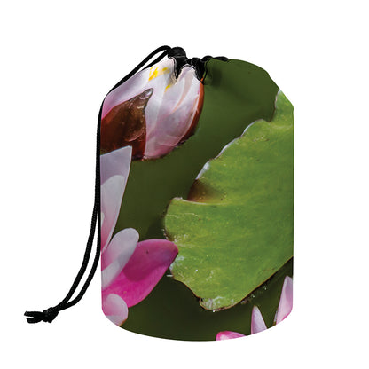 Pink Water Lilies Print Drawstring Makeup Bag