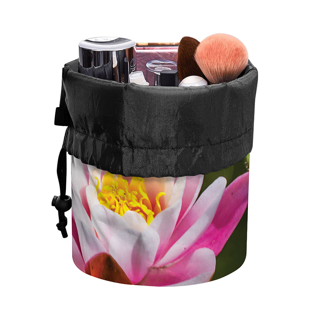 Pink Water Lilies Print Drawstring Makeup Bag