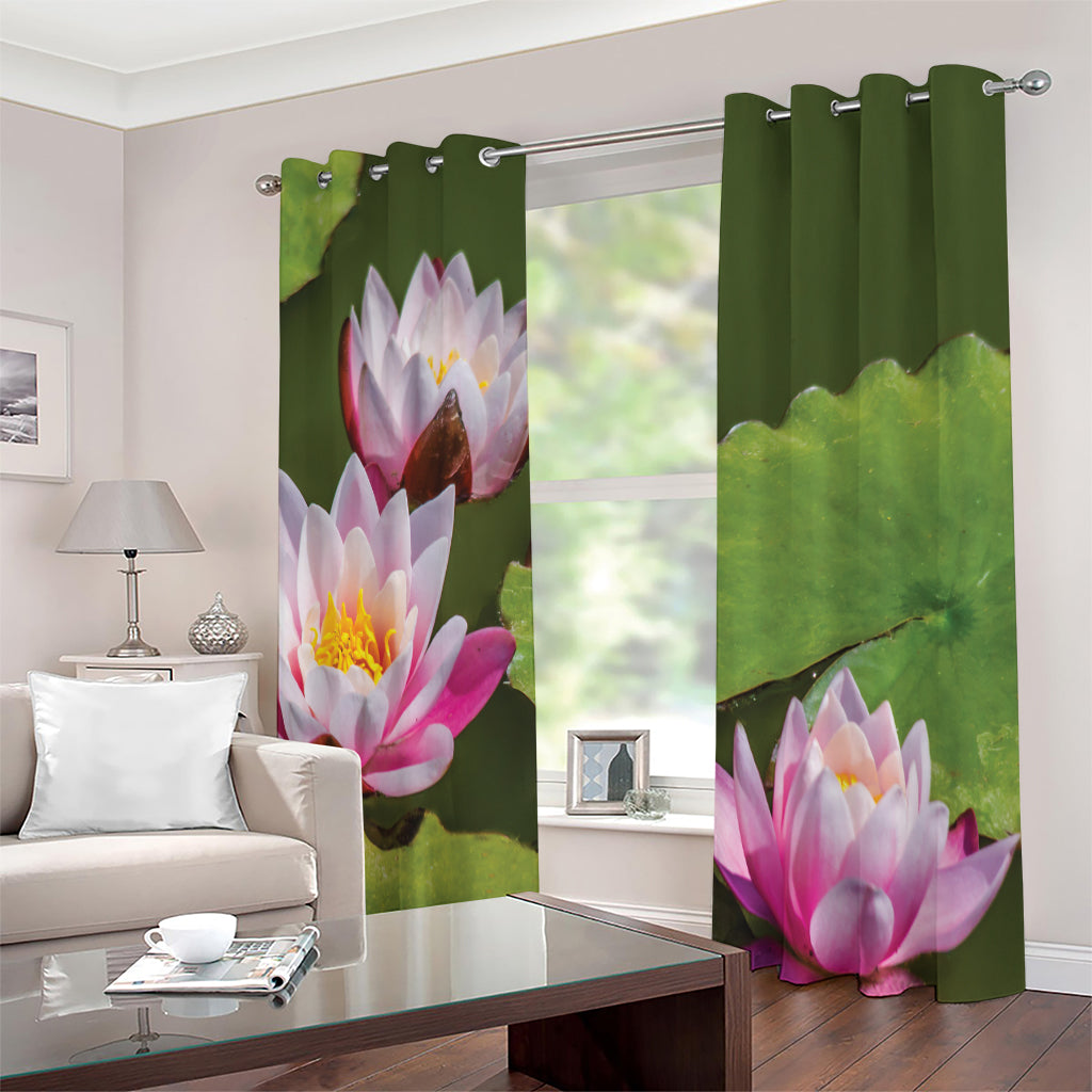 Pink Water Lilies Print Extra Wide Grommet Curtains