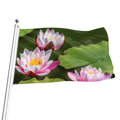 Pink Water Lilies Print Flag