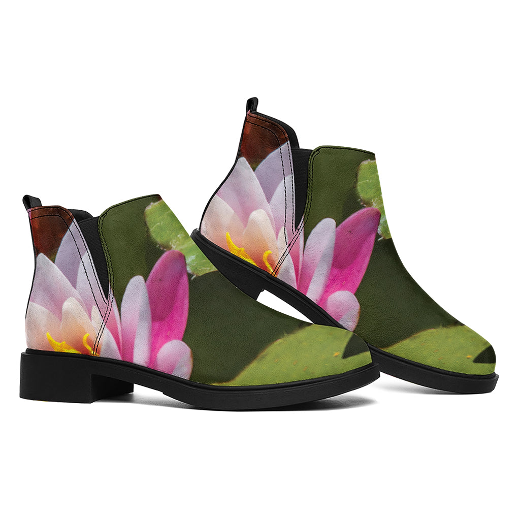 Pink Water Lilies Print Flat Ankle Boots