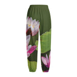 Pink Water Lilies Print Fleece Lined Knit Pants
