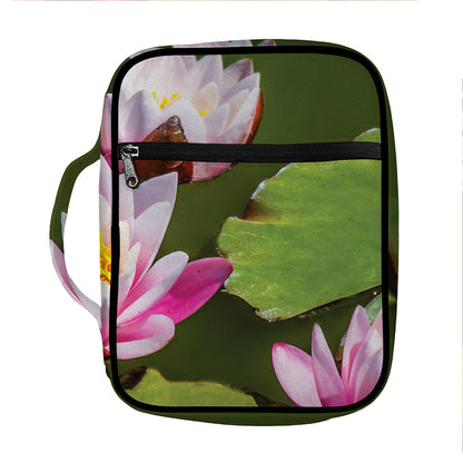 Pink Water Lilies Print Front Pocket Bible Bag