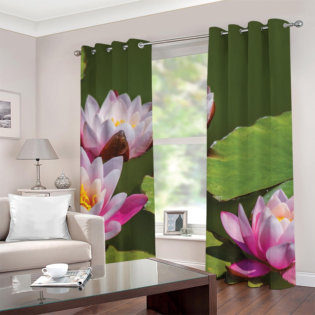 Pink Water Lilies Print Grommet Curtains