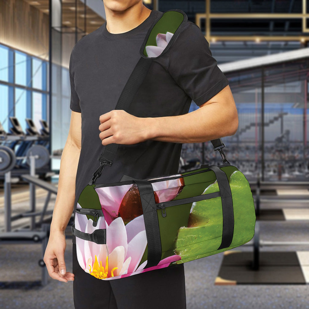 Pink Water Lilies Print Gym Bag