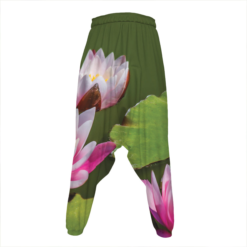Pink Water Lilies Print Hammer Pants