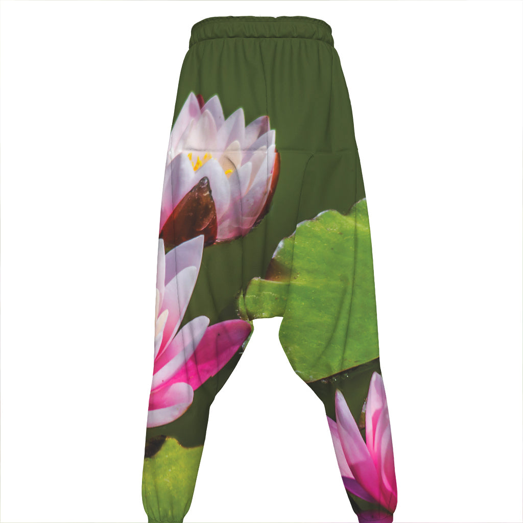 Pink Water Lilies Print Hammer Pants