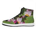 Pink Water Lilies Print High Top Leather Sneakers