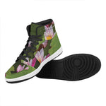Pink Water Lilies Print High Top Leather Sneakers
