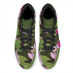 Pink Water Lilies Print High Top Leather Sneakers