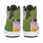 Pink Water Lilies Print High Top Leather Sneakers