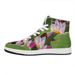 Pink Water Lilies Print High Top Leather Sneakers