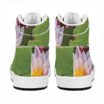 Pink Water Lilies Print High Top Leather Sneakers
