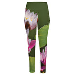 Pink Water Lilies Print High-Waisted Pocket Leggings