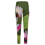 Pink Water Lilies Print High-Waisted Pocket Leggings