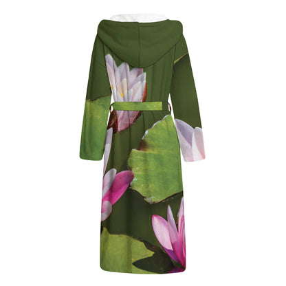 Pink Water Lilies Print Hooded Bathrobe