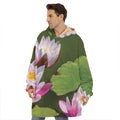 Pink Water Lilies Print Hoodie Blanket