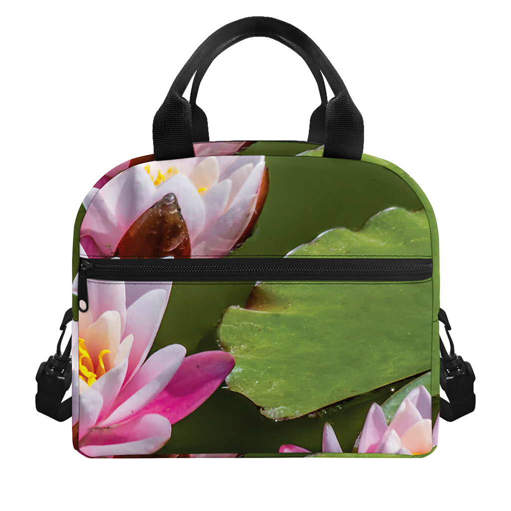 Pink Water Lilies Print Insulated Lunch Bag