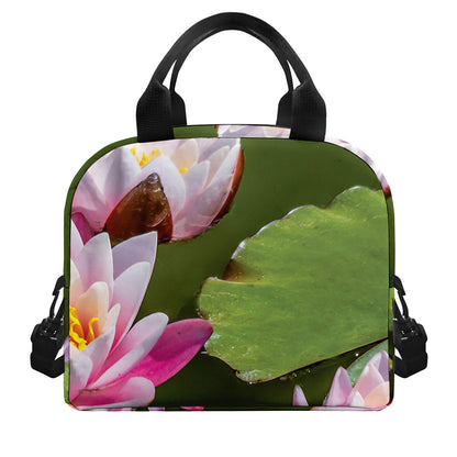 Pink Water Lilies Print Insulated Lunch Bag