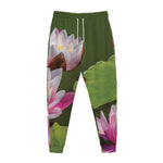 Pink Water Lilies Print Jogger Pants
