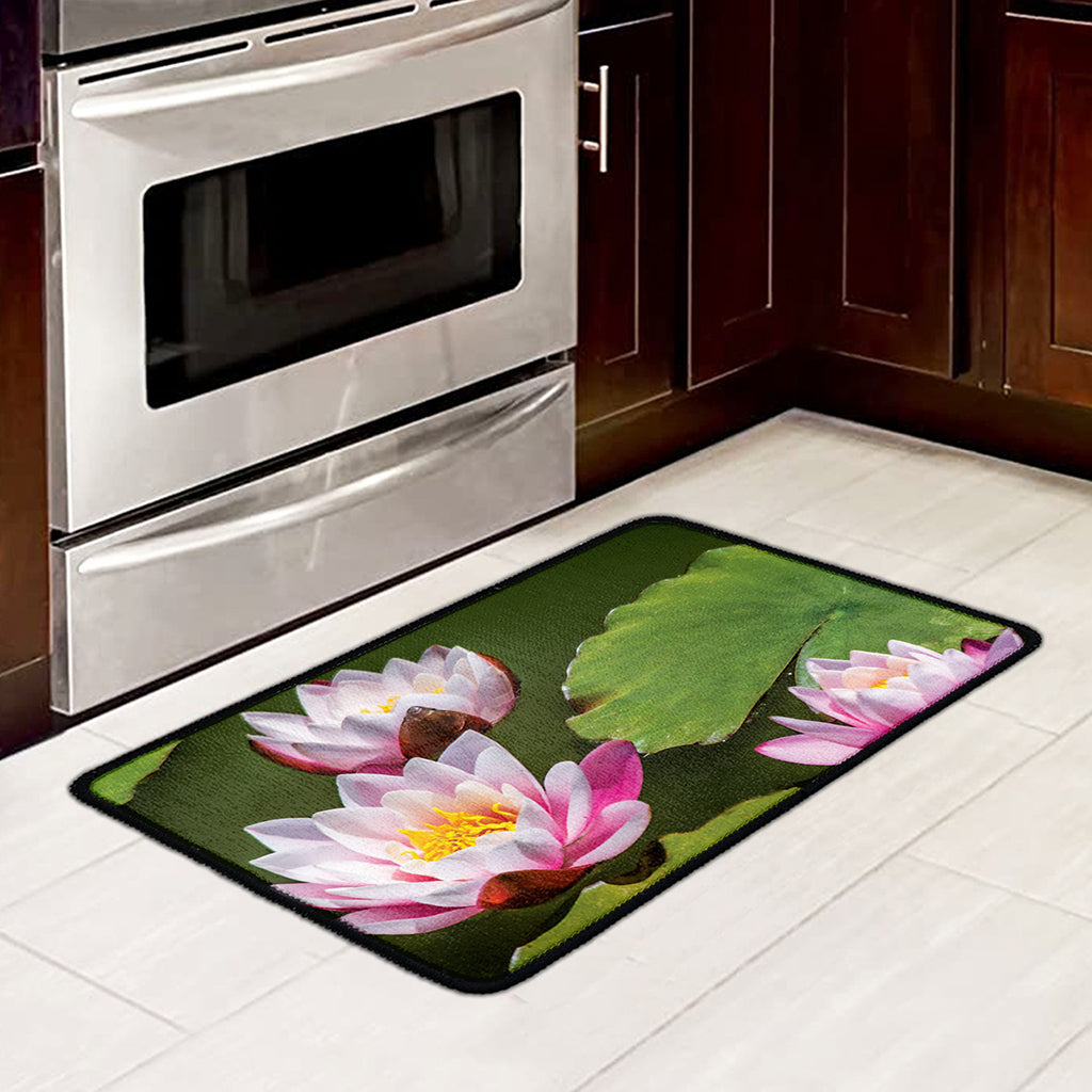 Pink Water Lilies Print Kitchen Mat