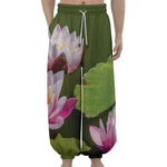 Pink Water Lilies Print Lantern Pants