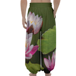 Pink Water Lilies Print Lantern Pants