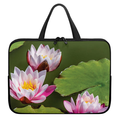 Pink Water Lilies Print Laptop Sleeve With Handle