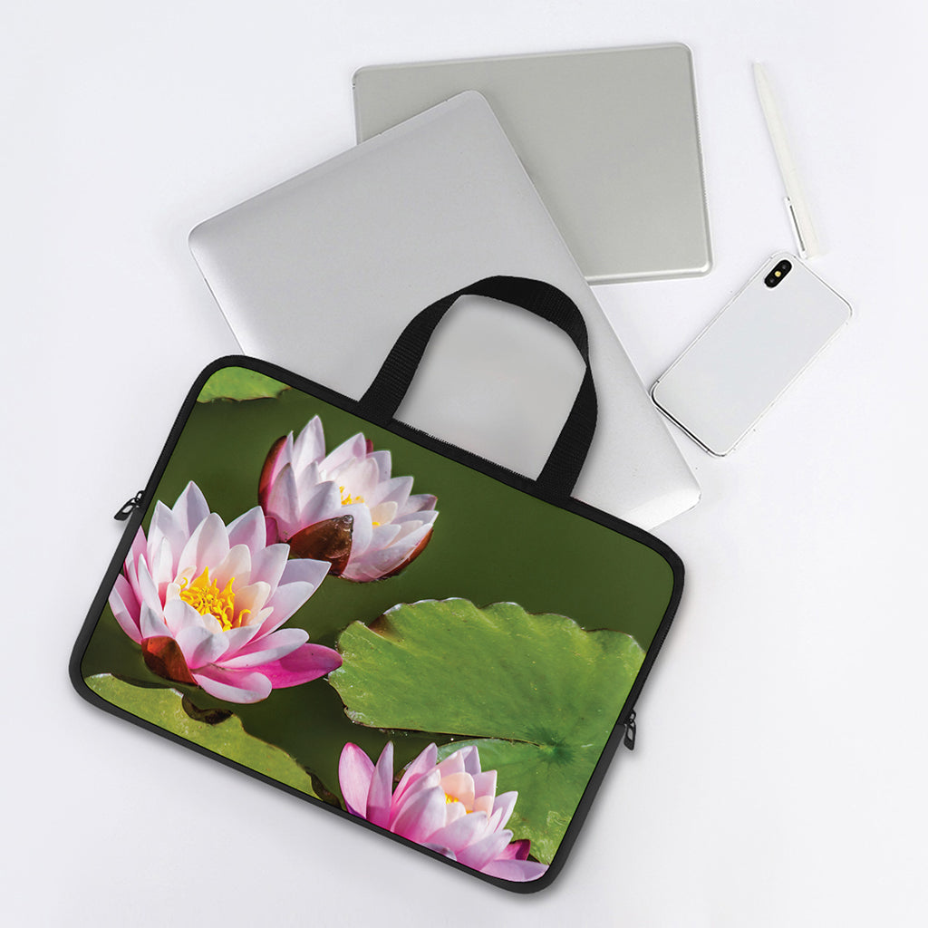 Pink Water Lilies Print Laptop Sleeve With Handle