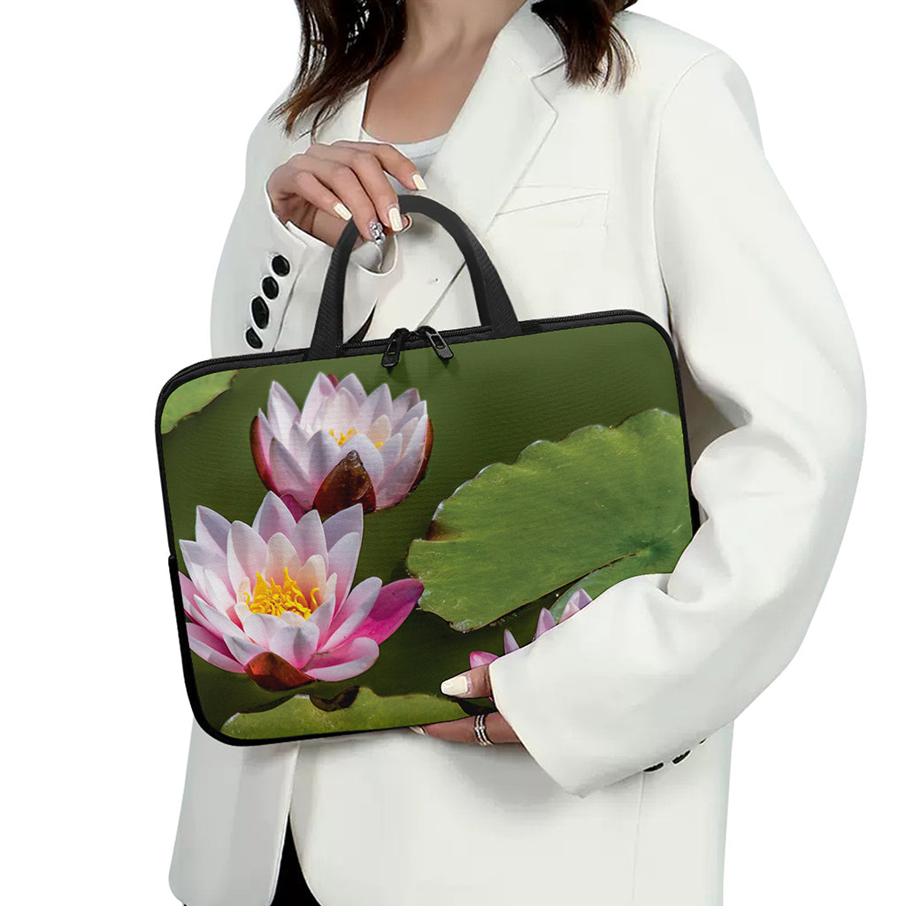 Pink Water Lilies Print Laptop Sleeve With Handle