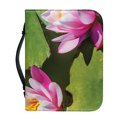 Pink Water Lilies Print Leather Bible Cover