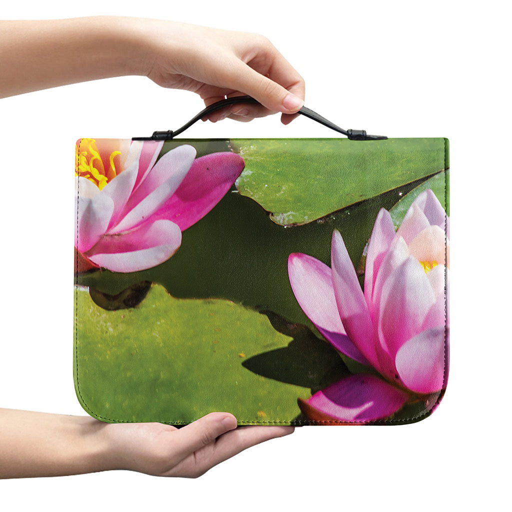 Pink Water Lilies Print Leather Bible Cover