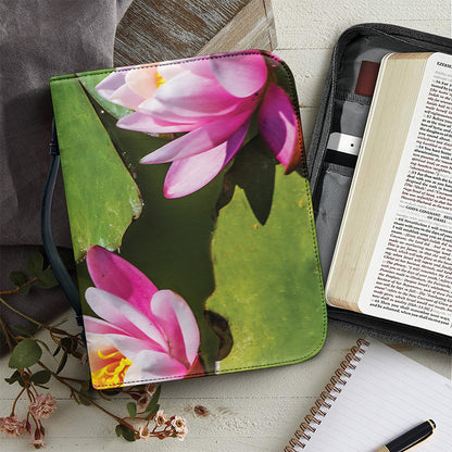 Pink Water Lilies Print Leather Bible Cover