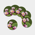 Pink Water Lilies Print Leather Coaster Set
