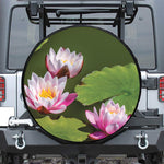 Pink Water Lilies Print Leather Spare Tire Cover