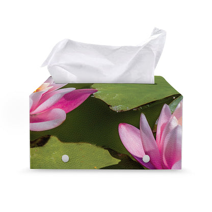 Pink Water Lilies Print Leather Tissue Box Cover