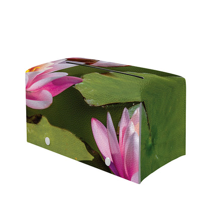 Pink Water Lilies Print Leather Tissue Box Cover