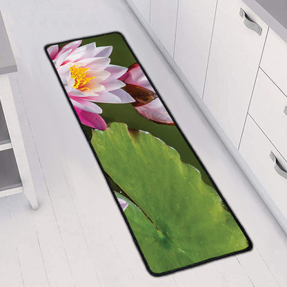 Pink Water Lilies Print Long Kitchen Mat