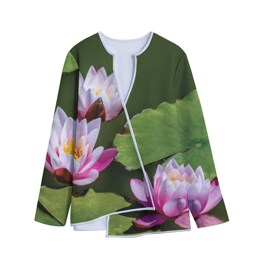 Pink Water Lilies Print Long Sleeve Short Coat