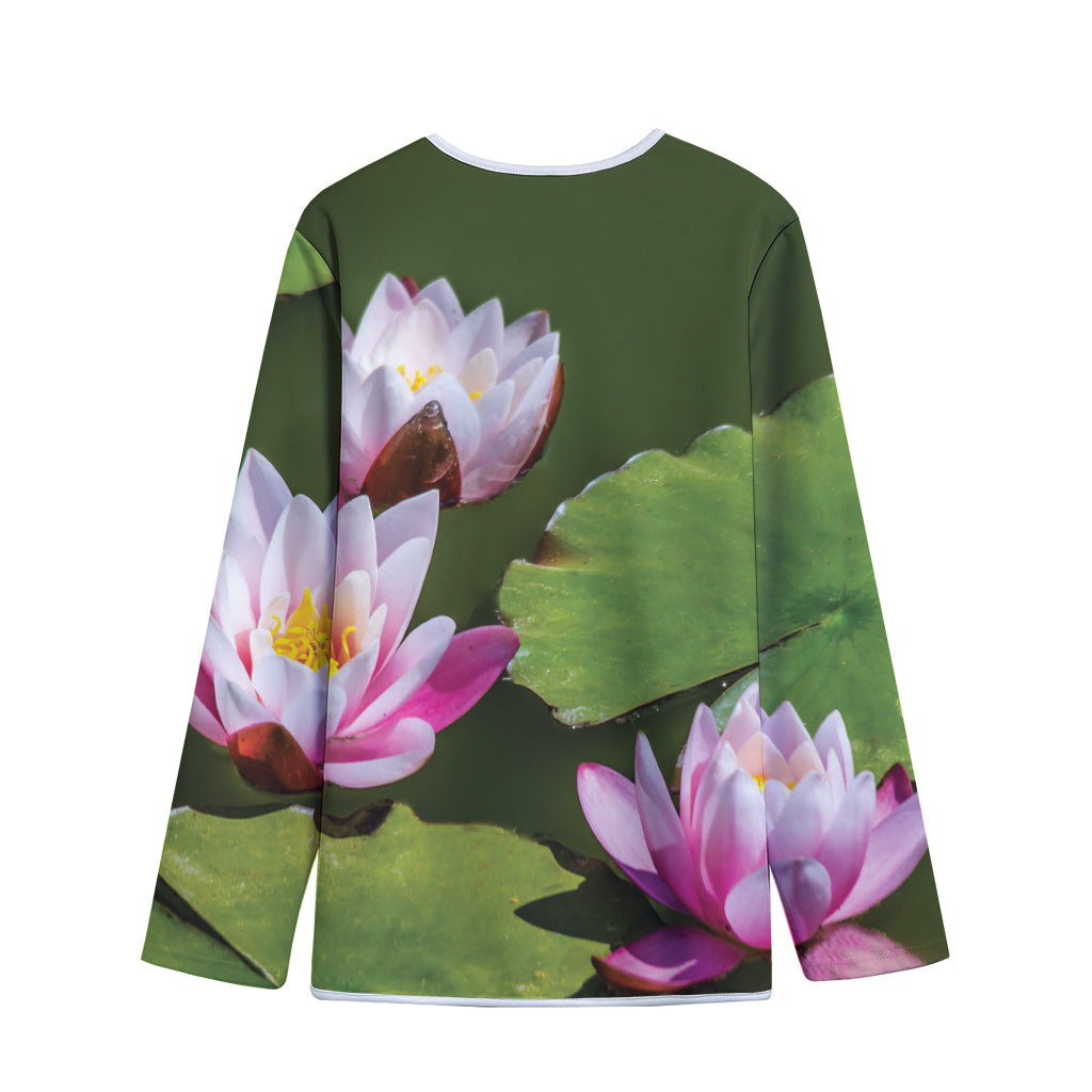 Pink Water Lilies Print Long Sleeve Short Coat