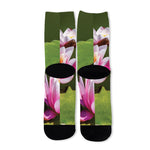 Pink Water Lilies Print Long Socks