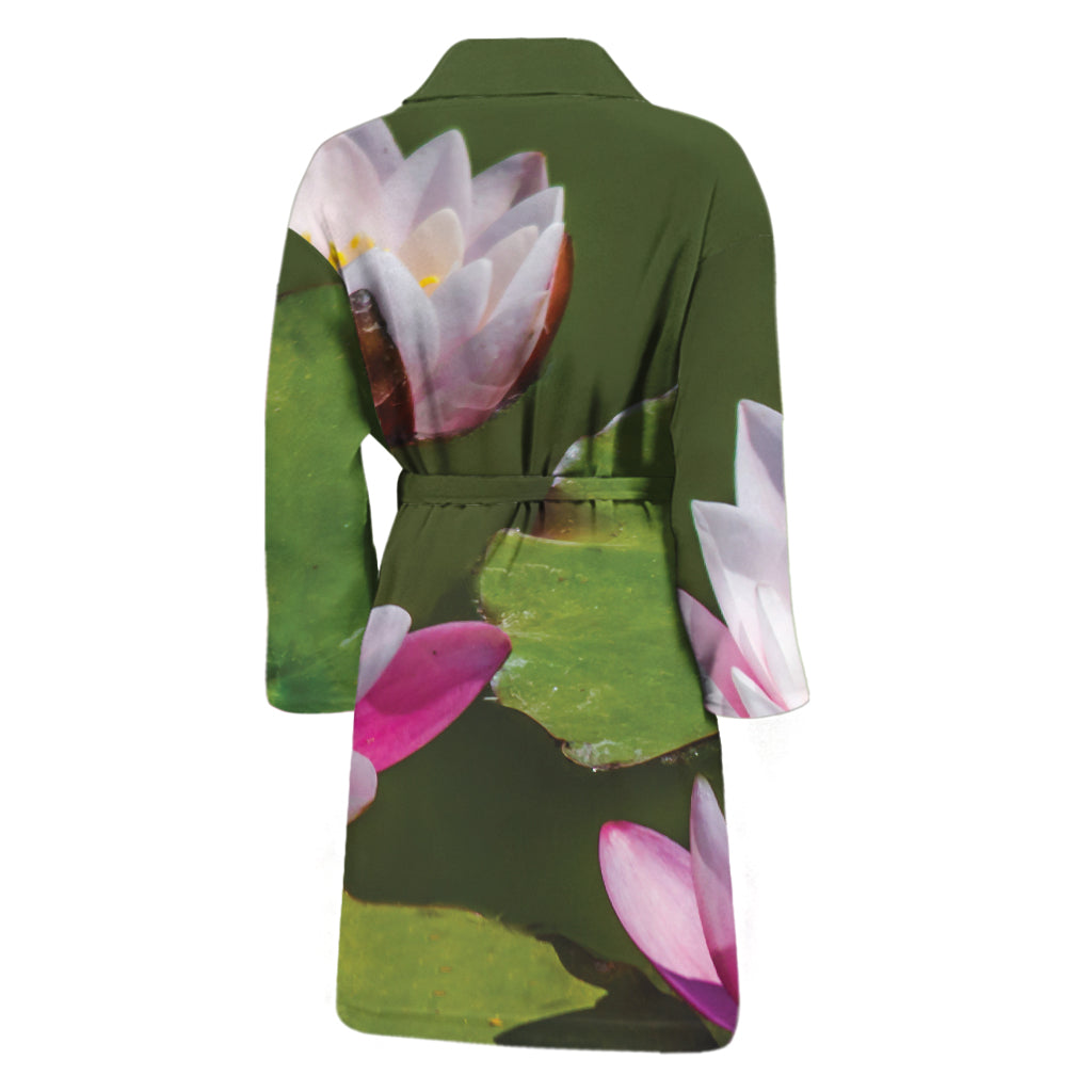 Pink Water Lilies Print Men's Bathrobe