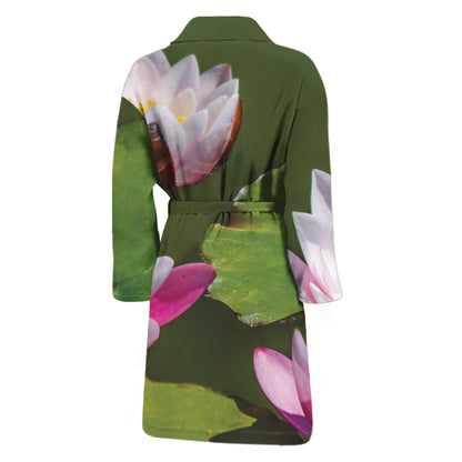 Pink Water Lilies Print Men's Bathrobe