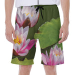 Pink Water Lilies Print Men's Beach Shorts