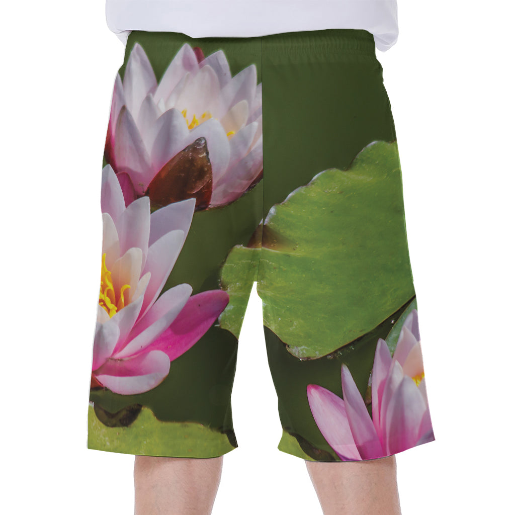 Pink Water Lilies Print Men's Beach Shorts