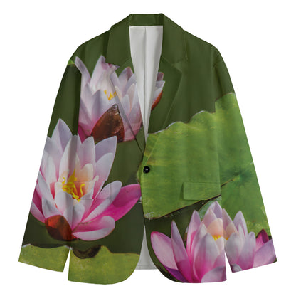 Pink Water Lilies Print Men's Blazer